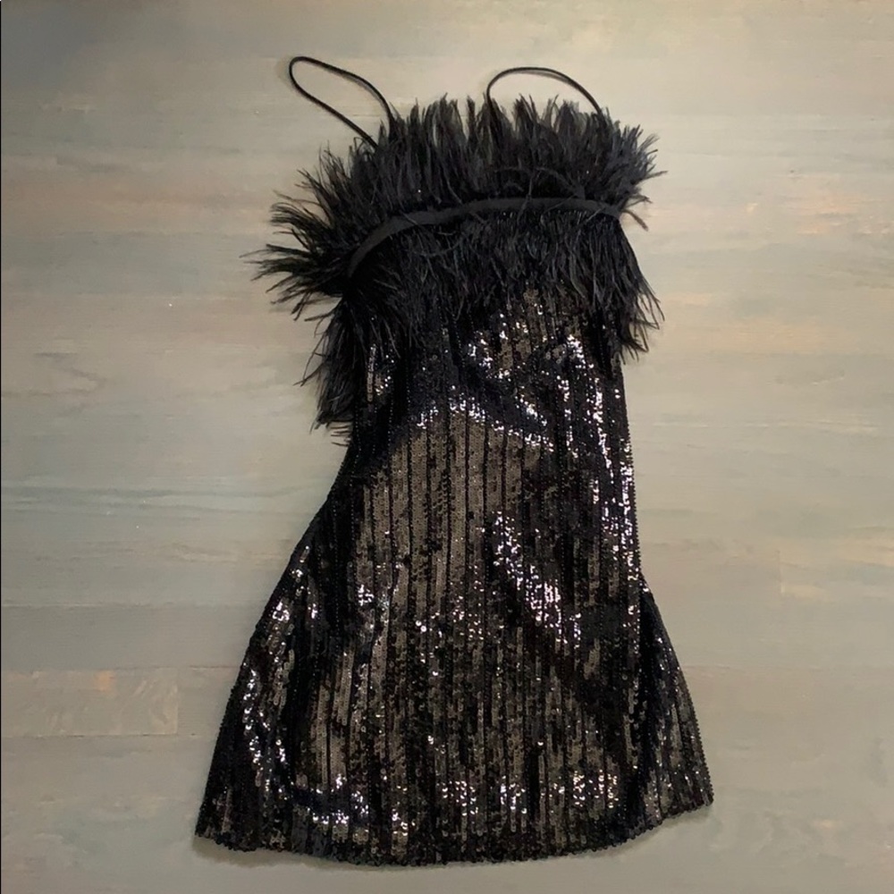 Black sequin feather dress